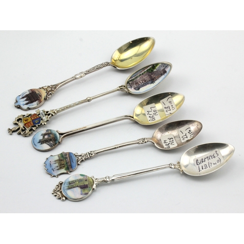 587 - London interest. Five London related silver & enamel souvenir teaspoons, comprising Hotel Cecil, St.... 