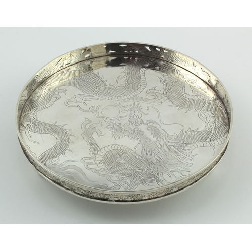 613 - Small Chinese silver tray, marked WH90, with Chinese marks for Wang Hing & Co of Hong Kong late 19th... 