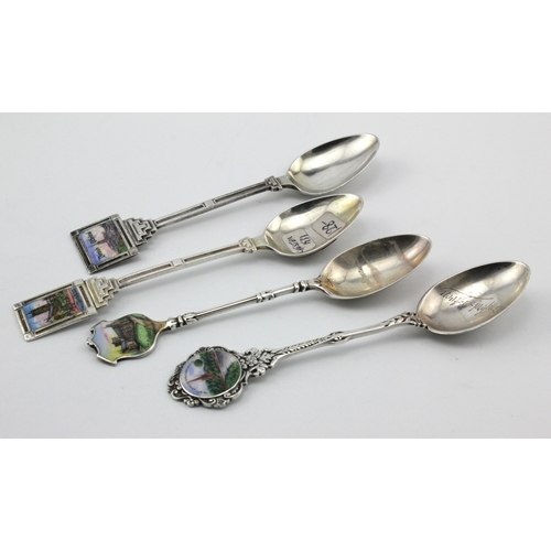 617 - Enamel Teaspoons. Four silver & enamel souvenir teaspoons, depicting Churches & Cathedrals, comprisi... 