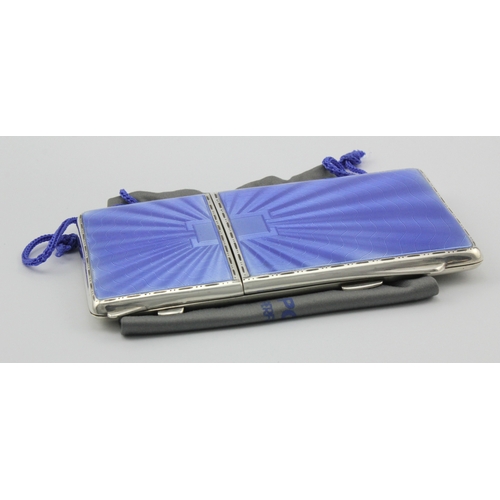 620 - Silver & guilloche enamel combined cigarette case and compact, hallmarked Birmingham 1938. Gross wei... 