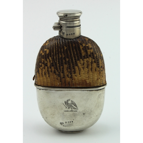 622 - Victorian silver and glass spirit flask, silver top and bottom hallmarked ECB London 1877 (skin on g... 