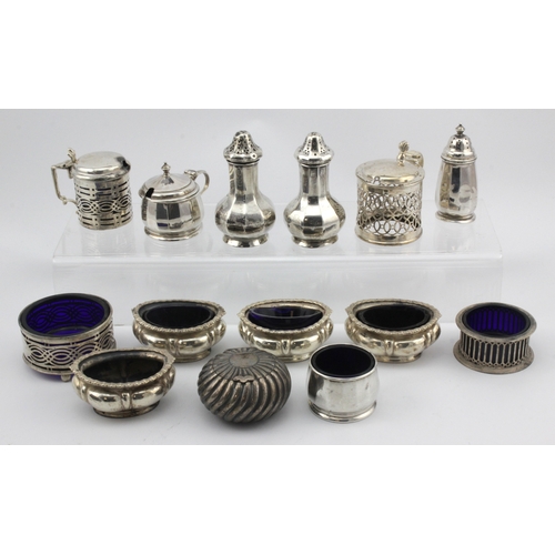 623 - Silver Cruets. A collection of fourteen various silver hallmarked cruets (some with liners), silver ... 