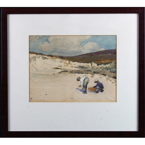 2 - 19th/20th Century watercolour depicting two boys digging on a beach. Monogrammed lower left with the... 