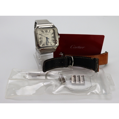 290 - Cartier Santos stainless steel gents automatic wristwatch, ref. 4072, 2021 card. The silvered dial w... 