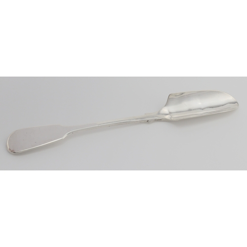 421 - Victorian silver fiddle pattern cheese scoop, London 1863 by Thomas Smily, length 23.4cm, weighs 2oz... 