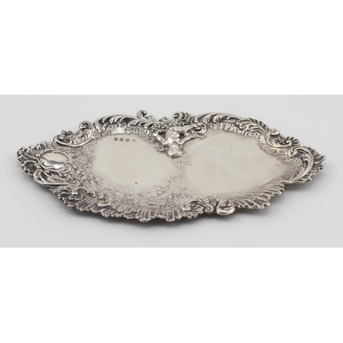 458 - Scottish silver tray with ornate scroll border and cherub decoration, hallmarked 'J.F, Glasgow 1899'... 