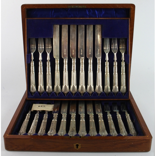 460 - Silver twenty-four piece cutlery set, comprising twelve knives & twelve forks, blades & handles hall... 