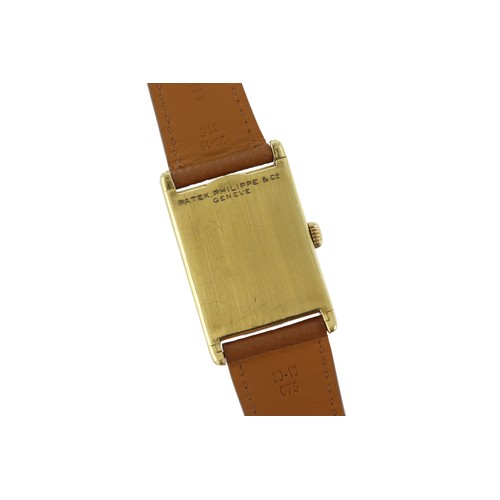 269 - Patek Phillipe 18ct yellow gold tank form gents manual wind wristwatch, pre-reference. 93532, serial... 