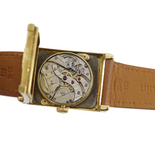 269 - Patek Phillipe 18ct yellow gold tank form gents manual wind wristwatch, pre-reference. 93532, serial... 