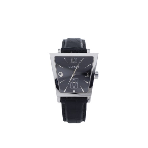 300 - Corum Trapeze stainless steel gents quartz wristwatch, ref. 106.404.20. The black dial with Arabic n... 