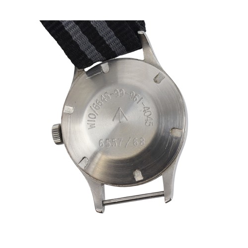 335 - Smiths British Millitary issue stainless steel wristwatch, dated 1968. The black dial with Arabic nu... 