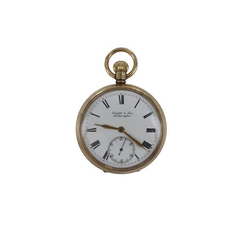 369 - Gents 9ct open face keyless pocket watch by Knight & Son, hallmarked Birmingham 1928. The white enam... 