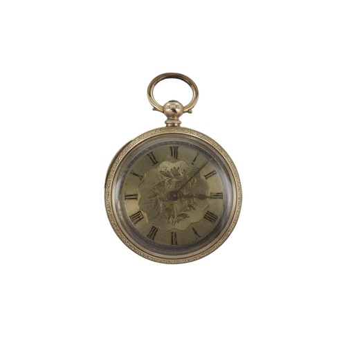 371 - 10c' tests 10ct open face key-wind pocket watch, circa 1890. The gilt dial with Roman numerals and g... 