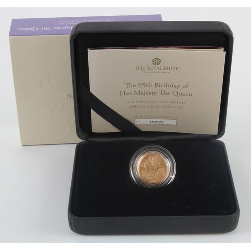 100 - Sovereign 2021 frosted BU, crown mintmark: The 95th Birthday of Her Majesty The Queen Celebration So... 