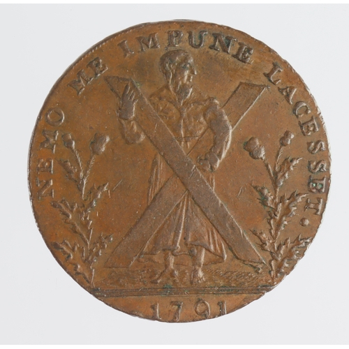 1014 - Token, 18thC: Scotland, Edinburgh Halfpenny 1791, edge: PAYABLE AT EDINBURGH GLASGOW  & DUMFRIES. VF