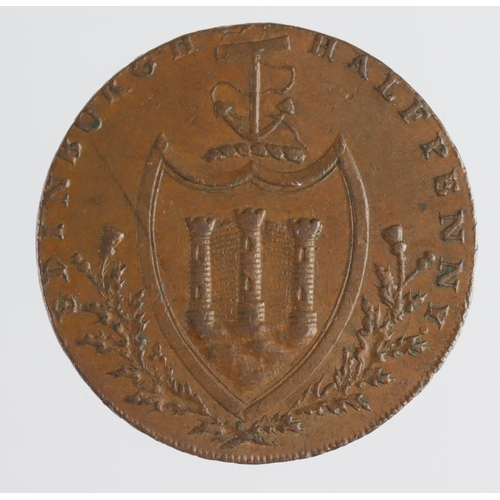 1014 - Token, 18thC: Scotland, Edinburgh Halfpenny 1791, edge: PAYABLE AT EDINBURGH GLASGOW  & DUMFRIES. VF