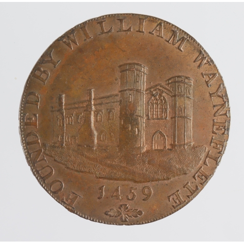 1015 - Token, 18thC: Wainfleet, D. Wright & S. Palmer Halfpenny 1793, Lincs #8, EF with lustre.