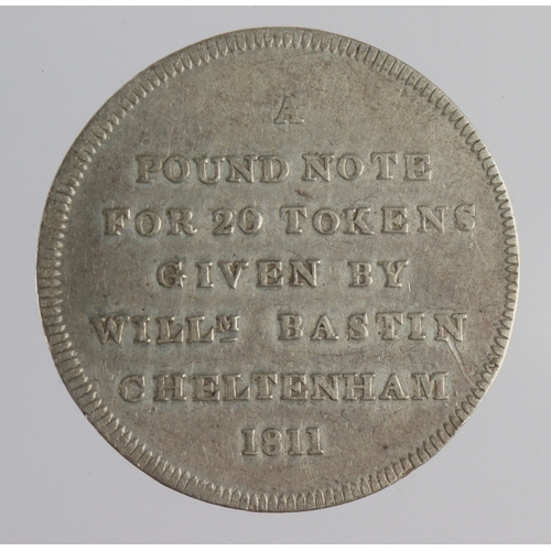 1019 - Token, 19thC: Cheltenham, W. Bastin silver Shilling 1811, Gloucs #1, aVF