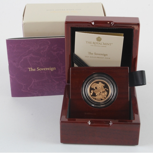 102 - Sovereign 2021 Proof, crown mintmark, FDC cased with certs, box and packaging.