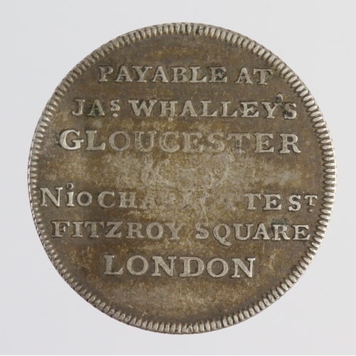 1021 - Token, 19thC: Gloucester, J. Whalley silver Shilling, Gloucs #10-11, slightly bent nVF