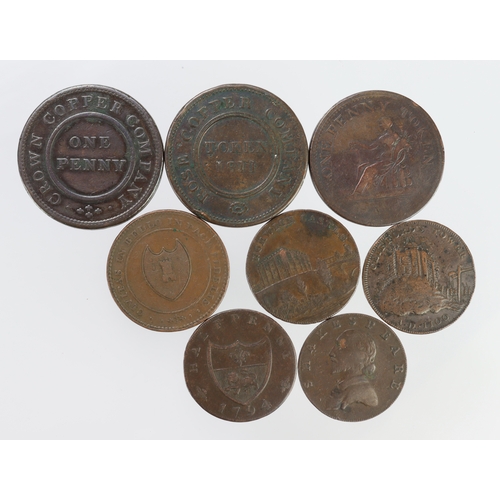 1028 - Tokens (8) 18th-19thC copper assortment, mixed grade.