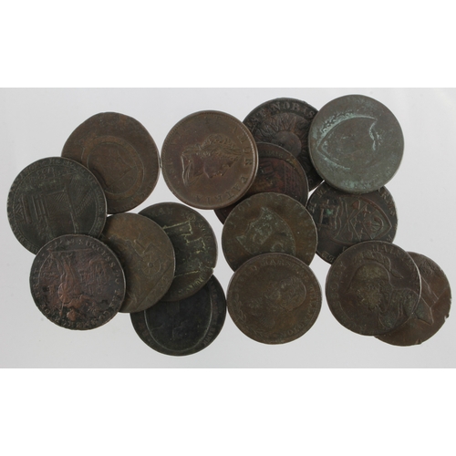 1030 - Tokens, 18th-19thC (15) copper Halfpennies, mixed grade.