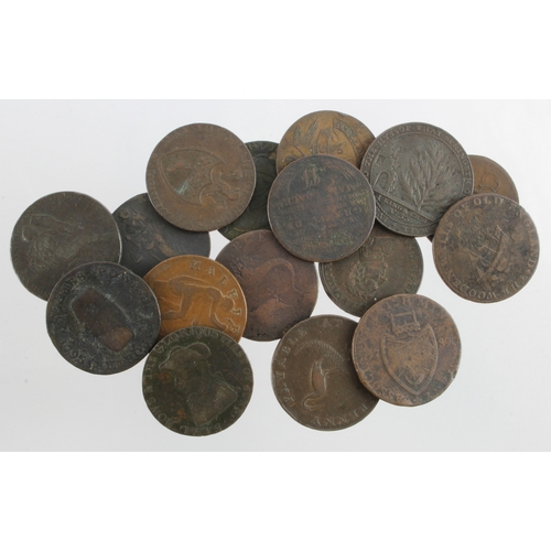 1033 - Tokens, 18thC (16) copper Halfpennies, mixed grade.