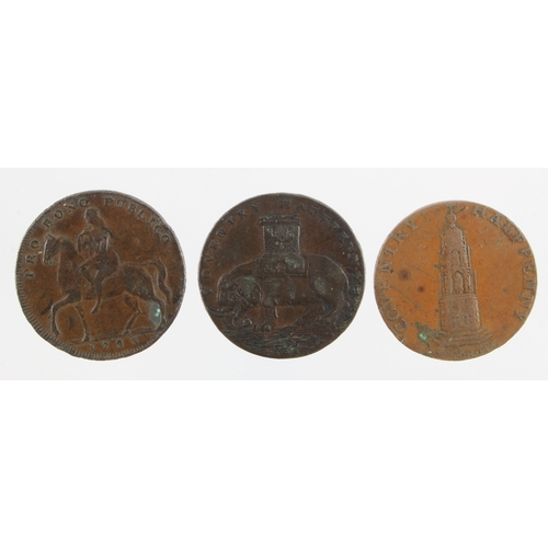 1034 - Tokens, 18thC (3) Coventry, Lady Godiva Halfpennies: 2x Elephant & Castle, one Cross. F-VF