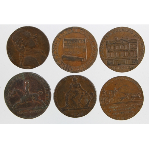 1037 - Tokens, 18thC (6) copper Halfpennies, GF-nEF