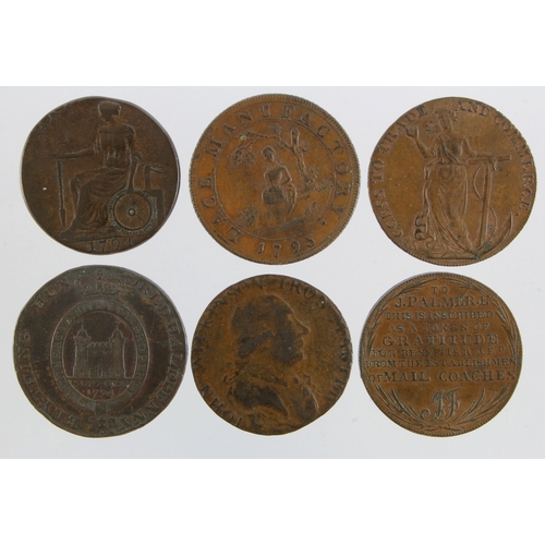 1037 - Tokens, 18thC (6) copper Halfpennies, GF-nEF