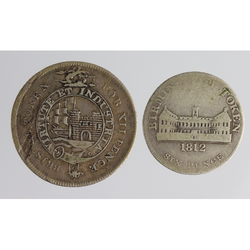 1040 - Tokens, 19thC (2) silver: Bristol Shilling 1811 nVF surface flaw, and Birmingham Workhouse Sixpence ... 