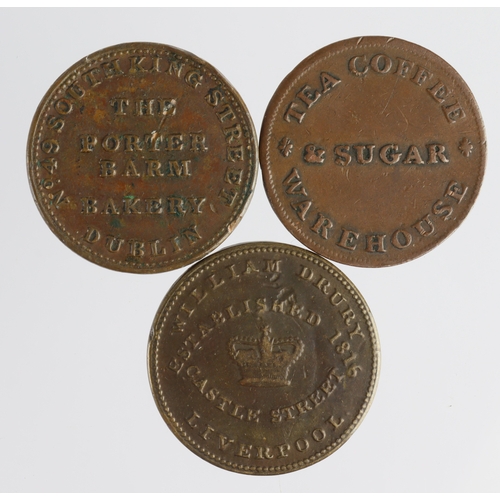 1041 - Tokens, 19thC (3) 'unofficial farthings' of Edinburgh, Dublin, and Liverpool; nVF-VF, a few marks.