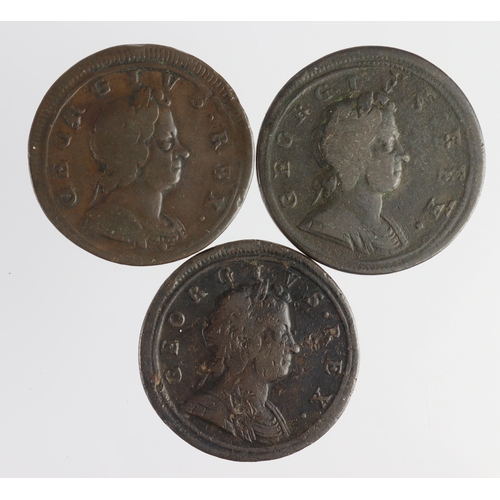 139 - GB Halfpennies (3) George I: 1719 Fine, 1721 slightly double-struck Fine, and 1722 scratched Fine.