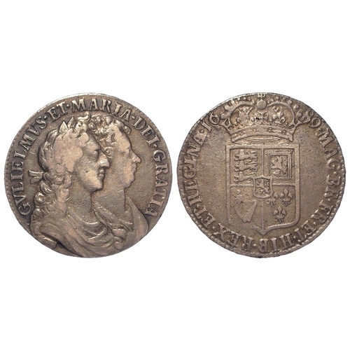 147 - Halfcrown 1689 Primo, first rev., no frosting, with pearls, S.3434, nVF