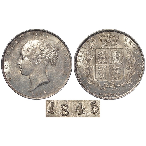 149 - Halfcrown 1845/3 (1 over smaller 1, and 5 over slanted 5?) there is some clarification needed over t... 