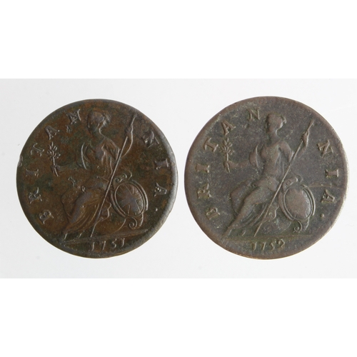 155 - Halfpennies (2) George II: 1751 VF, and 1752 GF