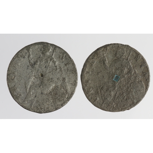 156 - Halfpennies (tin x2) William & Mary: 1691 Fine for type, and 1692 (date visible on edge) corroded nF... 