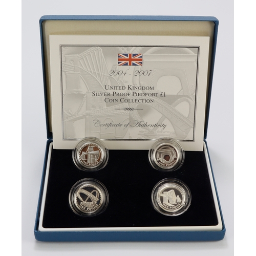 179 - One Pound Silver proof piedfort four coin set 2004 - 2007 