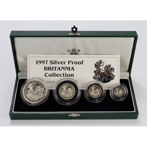 200 - Royal Mint: 1997 Silver Proof Britannia (4-coin) Collection, aFDC (light toning) cased with cert and... 