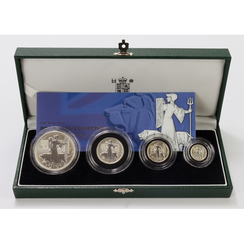 201 - Royal Mint: 2001 Silver Proof Britannia (4-coin) Collection, aFDC (light toning) cased with cert.