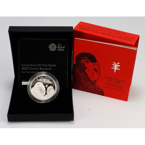 204 - Royal Mint: Lunar Year of the Sheep 2015 UK One Ounce Silver Proof Coin, The Shengxiao Collection, F... 