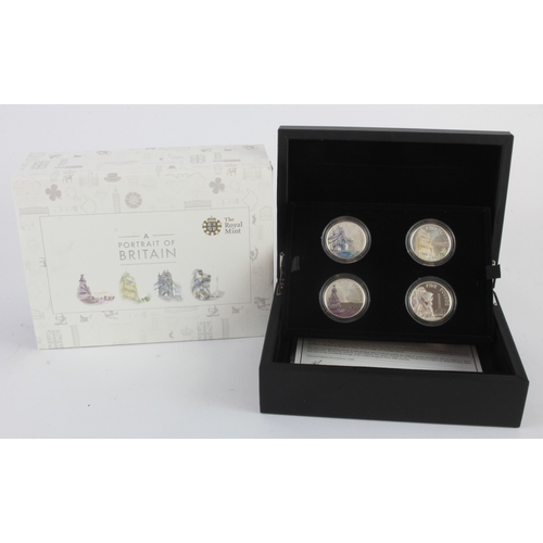 205 - Royal Mint: The 2014 United Kingdom Portrait of Britain £5 Silver (proof) Coin Set - London landmark... 