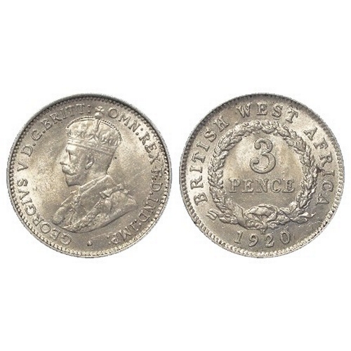 237 - British West Africa silver Threepence 1920H, KM# 10a, scarce, AU.