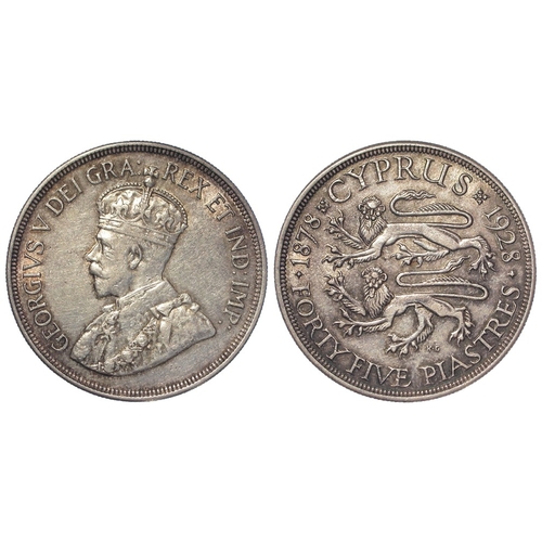 243 - Cyprus crown-size silver 45 Piastres 1928 EF