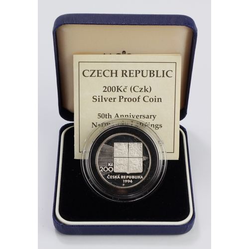 244 - Czech Republic silver proof 200 Kc 1994, 50th Anniversary of the Normandy Landings, FDC with origina... 