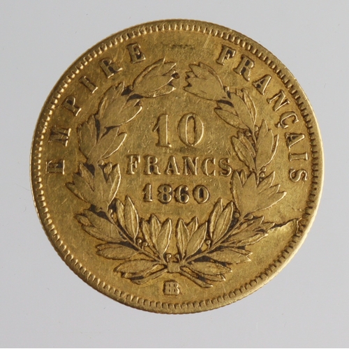 245 - France gold 10 Francs 1860BB, GF