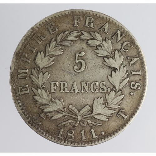 247 - France, Napoleon silver 5 Francs 1811T, nVF