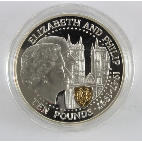 267 - Guernsey Ten Pounds 1997 (approx 5oz) Proof FDC in a hard plastic capsule