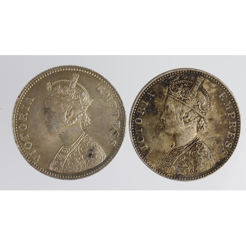 275 - India silver Rupees (2): 1880 GEF, and 1891 toned AU.