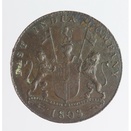 279 - India, East India Company, Madras Presidency copper 20 Cash 1803, VF, light porosity.